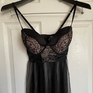 Victoria’s Secret Babydoll Lingerie Nightie Black Sheer & Padded Lace 36D